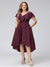 A-Line V-Neck Short Sleeves Asymmetrical Chiffon Plus Size Bridesmaid Dresses With Pockets