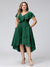 A-Line V-Neck Short Sleeves Asymmetrical Chiffon Plus Size Bridesmaid Dresses With Pockets