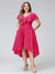 A-Line V-Neck Short Sleeves Asymmetrical Chiffon Plus Size Bridesmaid Dresses With Pockets