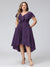 A-Line V-Neck Short Sleeves Asymmetrical Chiffon Plus Size Bridesmaid Dresses With Pockets