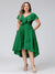 A-Line V-Neck Short Sleeves Asymmetrical Chiffon Plus Size Bridesmaid Dresses With Pockets