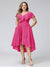A-Line V-Neck Short Sleeves Asymmetrical Chiffon Plus Size Bridesmaid Dresses With Pockets