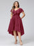A-Line V-Neck Short Sleeves Asymmetrical Chiffon Plus Size Bridesmaid Dresses With Pockets