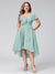 A-Line V-Neck Short Sleeves Asymmetrical Chiffon Plus Size Bridesmaid Dresses With Pockets
