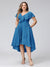 A-Line V-Neck Short Sleeves Asymmetrical Chiffon Plus Size Bridesmaid Dresses With Pockets
