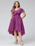 A-Line V-Neck Short Sleeves Asymmetrical Chiffon Plus Size Bridesmaid Dresses With Pockets