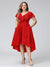 A-Line V-Neck Short Sleeves Asymmetrical Chiffon Plus Size Bridesmaid Dresses With Pockets