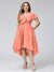 A-Line V-Neck Short Sleeves Asymmetrical Chiffon Plus Size Bridesmaid Dresses With Pockets