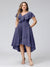 A-Line V-Neck Short Sleeves Asymmetrical Chiffon Plus Size Bridesmaid Dresses With Pockets