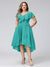 A-Line V-Neck Short Sleeves Asymmetrical Chiffon Plus Size Bridesmaid Dresses With Pockets