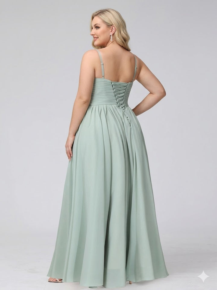 A-Line Halter Sleeveless Ruched Floor-Length Chiffon Plus Size Bridesmaid Dresses