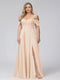 A-Line Off-the-Shoulder Sleeveless Ruched Long Chiffon Plus Size Bridesmaid Dresses with Split Side