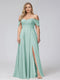 A-Line Off-the-Shoulder Sleeveless Ruched Long Chiffon Plus Size Bridesmaid Dresses with Split Side