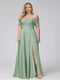 A-Line Off-the-Shoulder Sleeveless Ruched Long Chiffon Plus Size Bridesmaid Dresses with Split Side
