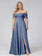 A-Line Off-the-Shoulder Sleeveless Ruched Long Chiffon Plus Size Bridesmaid Dresses with Split Side