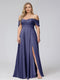 A-Line Off-the-Shoulder Sleeveless Ruched Long Chiffon Plus Size Bridesmaid Dresses with Split Side
