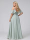 A-Line V-Neck Chiffon Long Plus Size Bridesmaid Dresses With Split Side & Spaghetti Straps