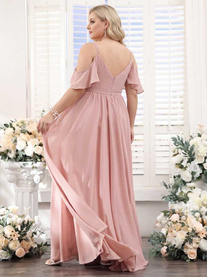 A-Line Spaghetti Straps Split Side Ruched Floor-Length Chiffon Plus Size Bridesmaid Dresses