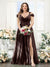 A-Line V-Neck Split Side Ruched Floor-Length Chiffon Plus Size Bridesmaid Dresses