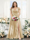 A-Line V-Neck Split Side Ruched Floor-Length Chiffon Plus Size Bridesmaid Dresses