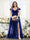 A-Line V-Neck Split Side Ruched Floor-Length Chiffon Plus Size Bridesmaid Dresses