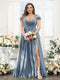 A-Line V-Neck Split Side Ruched Floor-Length Chiffon Plus Size Bridesmaid Dresses