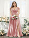 A-Line V-Neck Split Side Ruched Floor-Length Chiffon Plus Size Bridesmaid Dresses