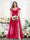 A-Line V-Neck Split Side Ruched Floor-Length Chiffon Plus Size Bridesmaid Dresses