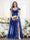 A-Line V-Neck Split Side Ruched Floor-Length Chiffon Plus Size Bridesmaid Dresses