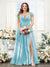 A-Line V-Neck Split Side Ruched Floor-Length Chiffon Plus Size Bridesmaid Dresses