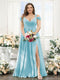 A-Line V-Neck Split Side Ruched Floor-Length Chiffon Plus Size Bridesmaid Dresses