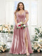 A-Line V-Neck Split Side Ruched Floor-Length Chiffon Plus Size Bridesmaid Dresses