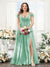 A-Line V-Neck Split Side Ruched Floor-Length Chiffon Plus Size Bridesmaid Dresses