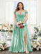 A-Line V-Neck Split Side Ruched Floor-Length Chiffon Plus Size Bridesmaid Dresses