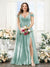 A-Line V-Neck Split Side Ruched Floor-Length Chiffon Plus Size Bridesmaid Dresses
