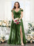 A-Line V-Neck Split Side Ruched Floor-Length Chiffon Plus Size Bridesmaid Dresses