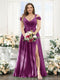 A-Line V-Neck Split Side Ruched Floor-Length Chiffon Plus Size Bridesmaid Dresses