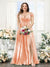 A-Line V-Neck Split Side Ruched Floor-Length Chiffon Plus Size Bridesmaid Dresses