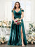 A-Line V-Neck Split Side Ruched Floor-Length Chiffon Plus Size Bridesmaid Dresses