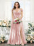 A-Line V-Neck Split Side Ruched Floor-Length Chiffon Plus Size Bridesmaid Dresses