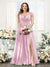 A-Line V-Neck Split Side Ruched Floor-Length Chiffon Plus Size Bridesmaid Dresses