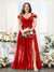 A-Line V-Neck Split Side Ruched Floor-Length Chiffon Plus Size Bridesmaid Dresses