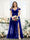 A-Line V-Neck Split Side Ruched Floor-Length Chiffon Plus Size Bridesmaid Dresses