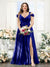 A-Line V-Neck Split Side Ruched Floor-Length Chiffon Plus Size Bridesmaid Dresses