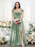 A-Line V-Neck Split Side Ruched Floor-Length Chiffon Plus Size Bridesmaid Dresses