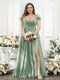 A-Line V-Neck Split Side Ruched Floor-Length Chiffon Plus Size Bridesmaid Dresses
