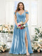 A-Line V-Neck Split Side Ruched Floor-Length Chiffon Plus Size Bridesmaid Dresses