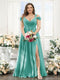 A-Line V-Neck Split Side Ruched Floor-Length Chiffon Plus Size Bridesmaid Dresses