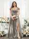 A-Line V-Neck Split Side Ruched Floor-Length Chiffon Plus Size Bridesmaid Dresses