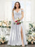 A-Line V-Neck Split Side Ruched Floor-Length Chiffon Plus Size Bridesmaid Dresses
